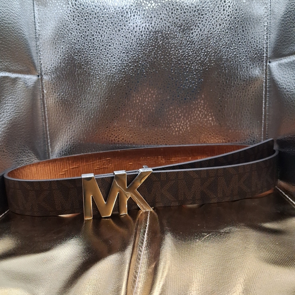 Michael Kors Silver Monogram Size SMALL Brown Belt